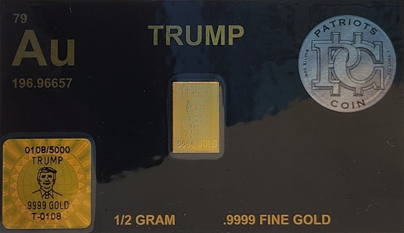 Trump .50 gram Gold Bar .9999 Pure Gold Bar Trump Gold Bullion Precious Metal
