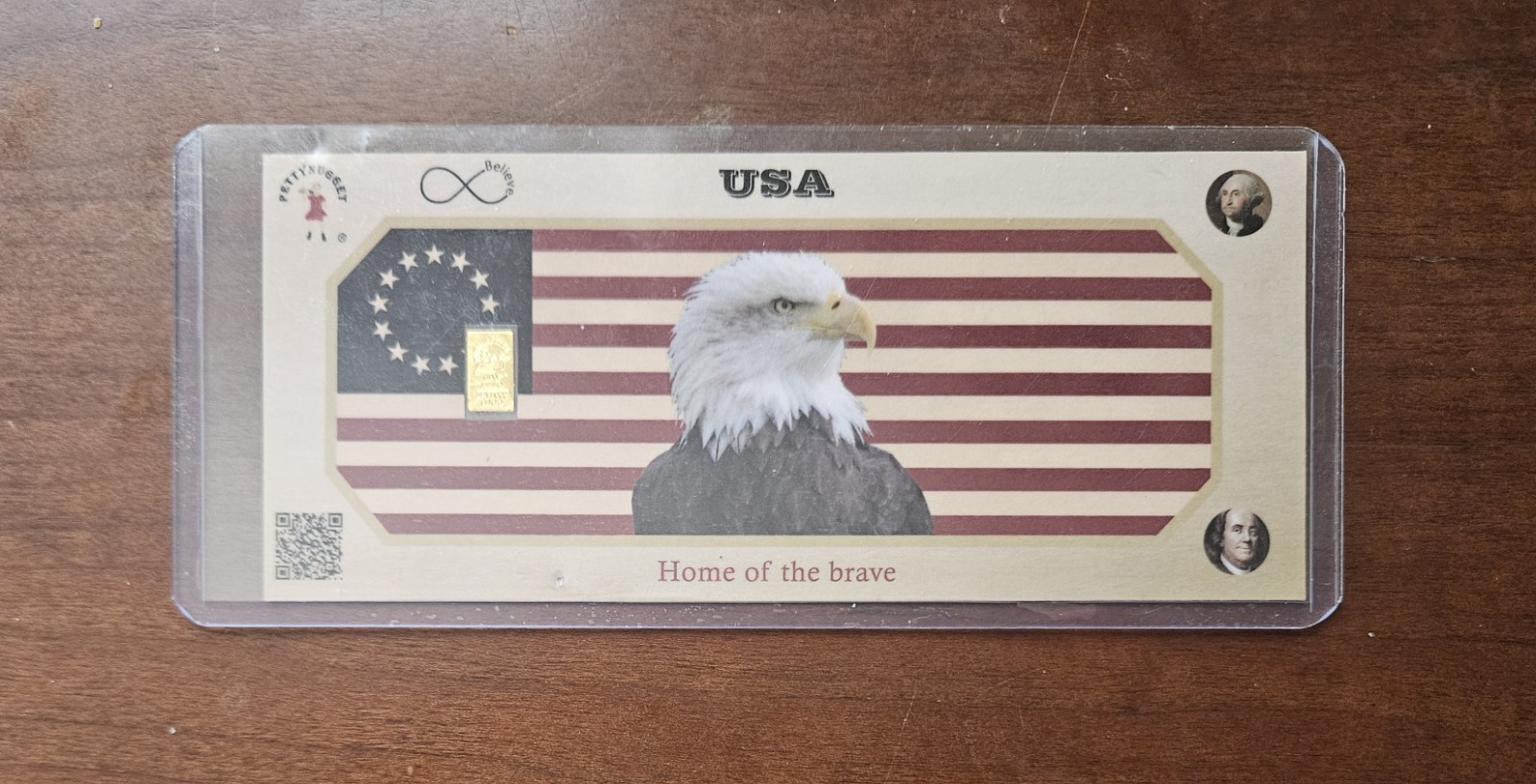 PettyNugget 1/10 Gram .999 Fine Gold USA Patriotic Note Statue of Liberty