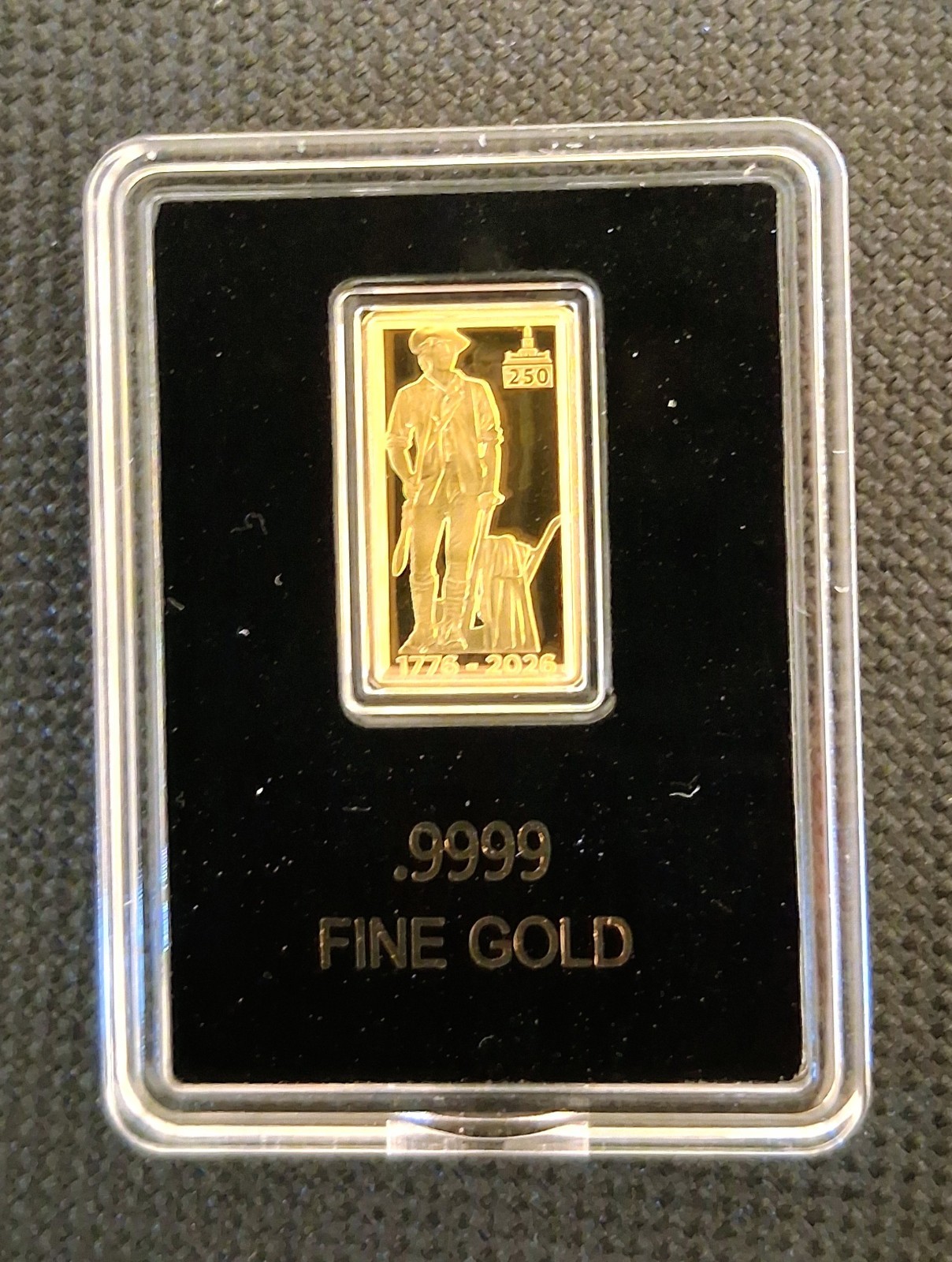 1776-2026 Minuteman Gold Bar .9999 Pure Bicentennial Commemorative Fine Bullion