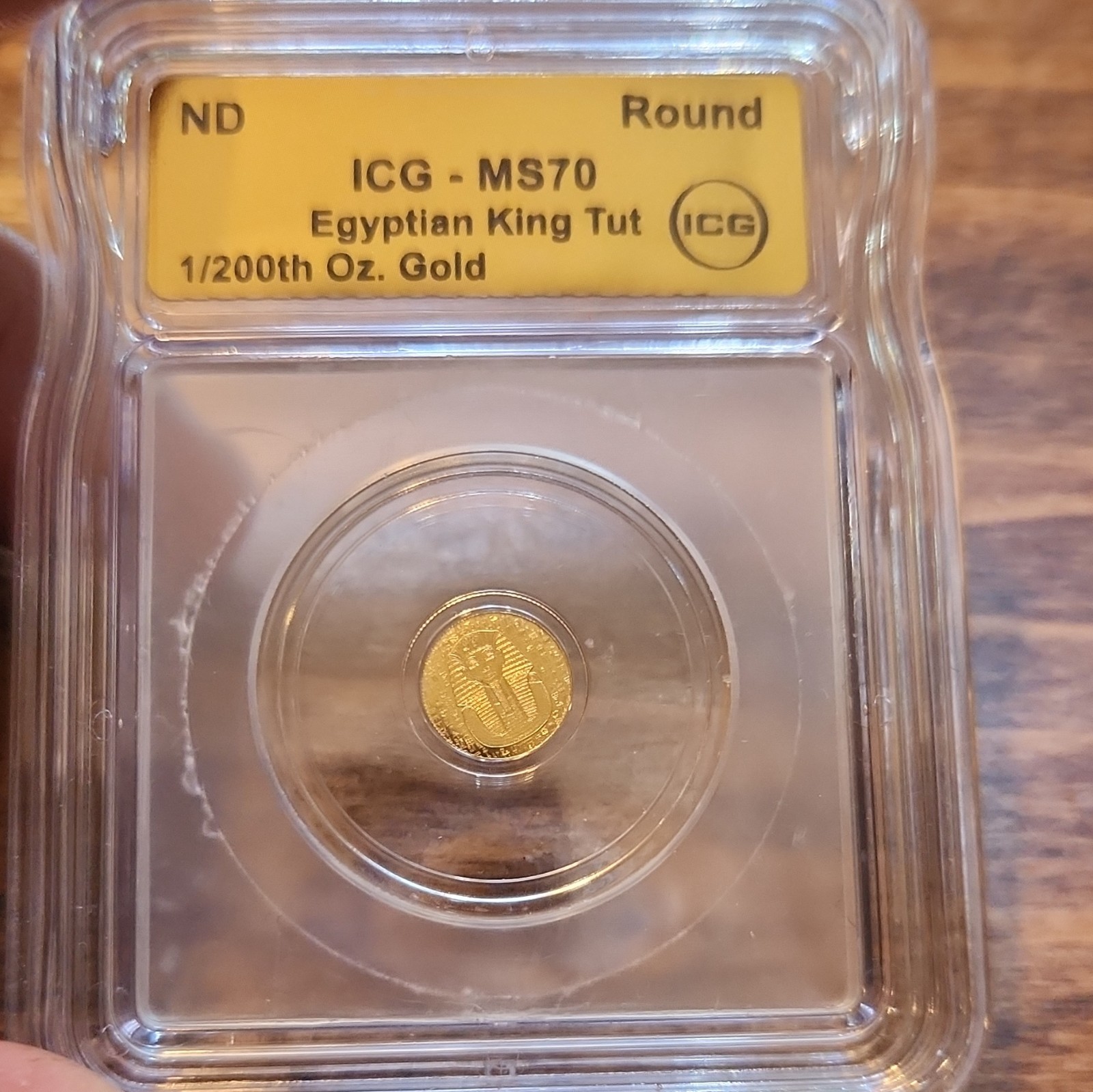 ICG MS70 Egyptian King Tut Gold Round 1/200th oz Gold Content