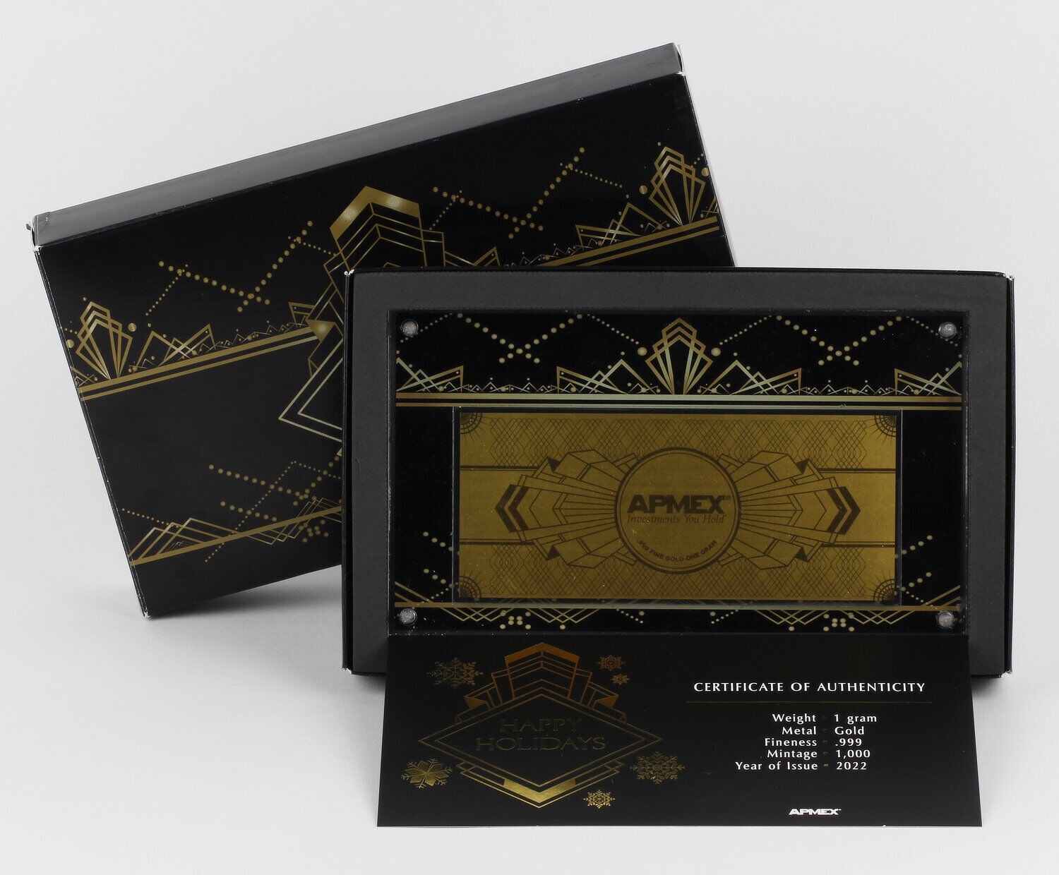 2022 APMEX Limited Edition Happy Holidays 1 gram .999 Fine Gold Foil Note