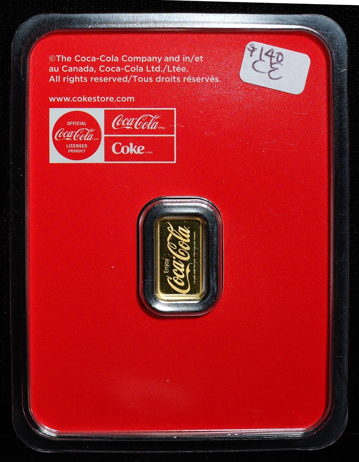 Coca-Cola 0.5 Gram .999 Gold Bar Coke Bottle Design In Assay Card Official