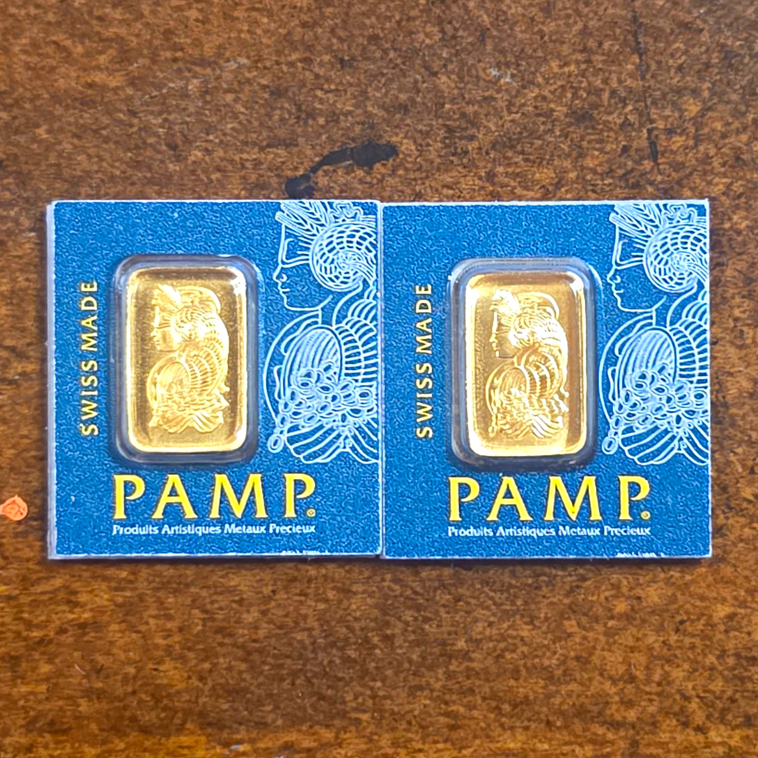 PAMP Suisse Lot of 2 1g Gold Bars 0.9999 Fine Veriscan in Assay