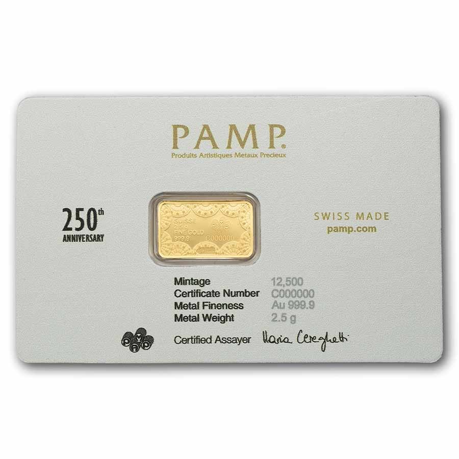 2.5 gram Gold Bar – PAMP 250th Anniversary of the USA
