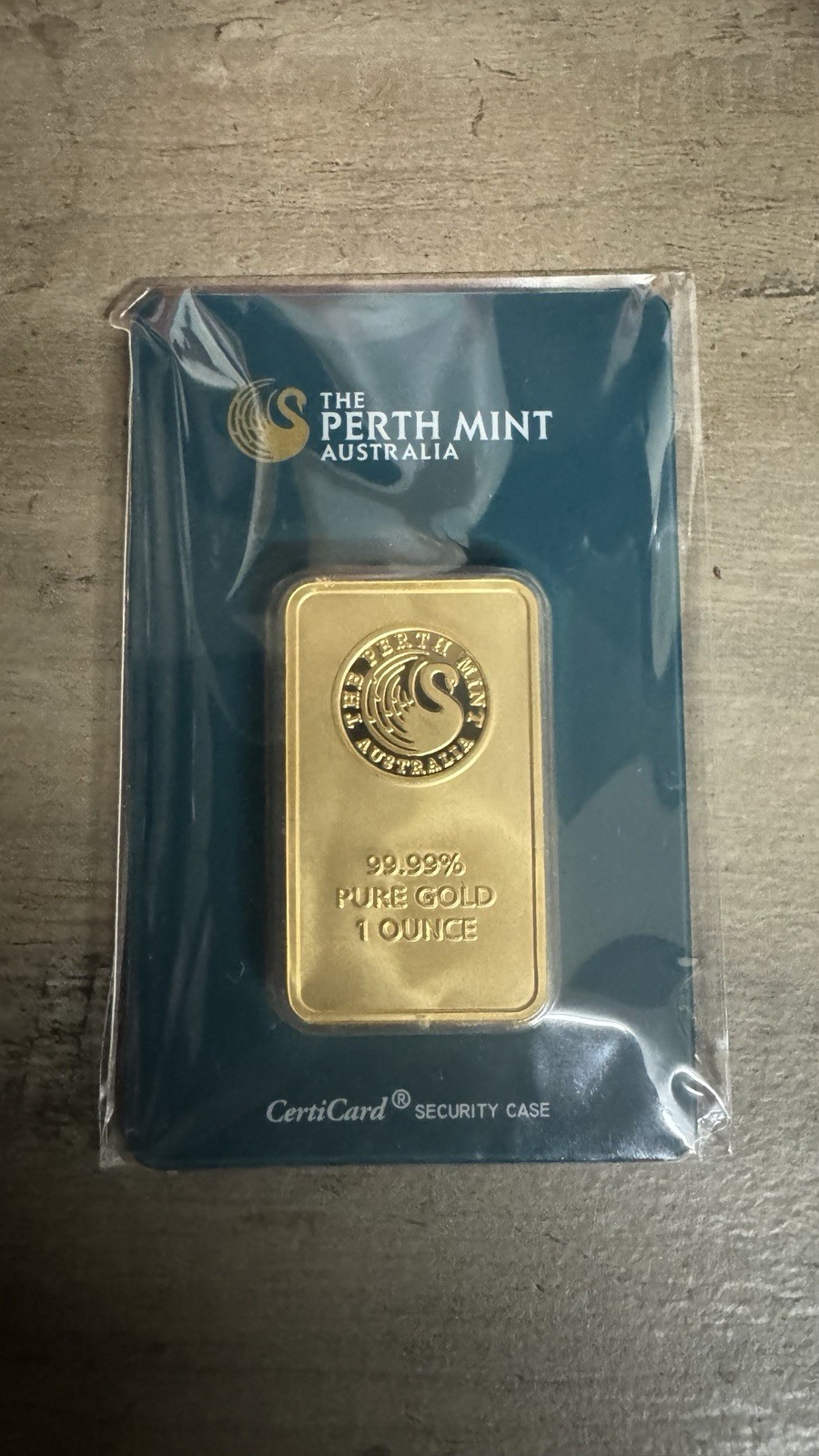 The Perth Mint 1 oz Gold Bar 99.99% Pure Gold in CertiCard Security Case