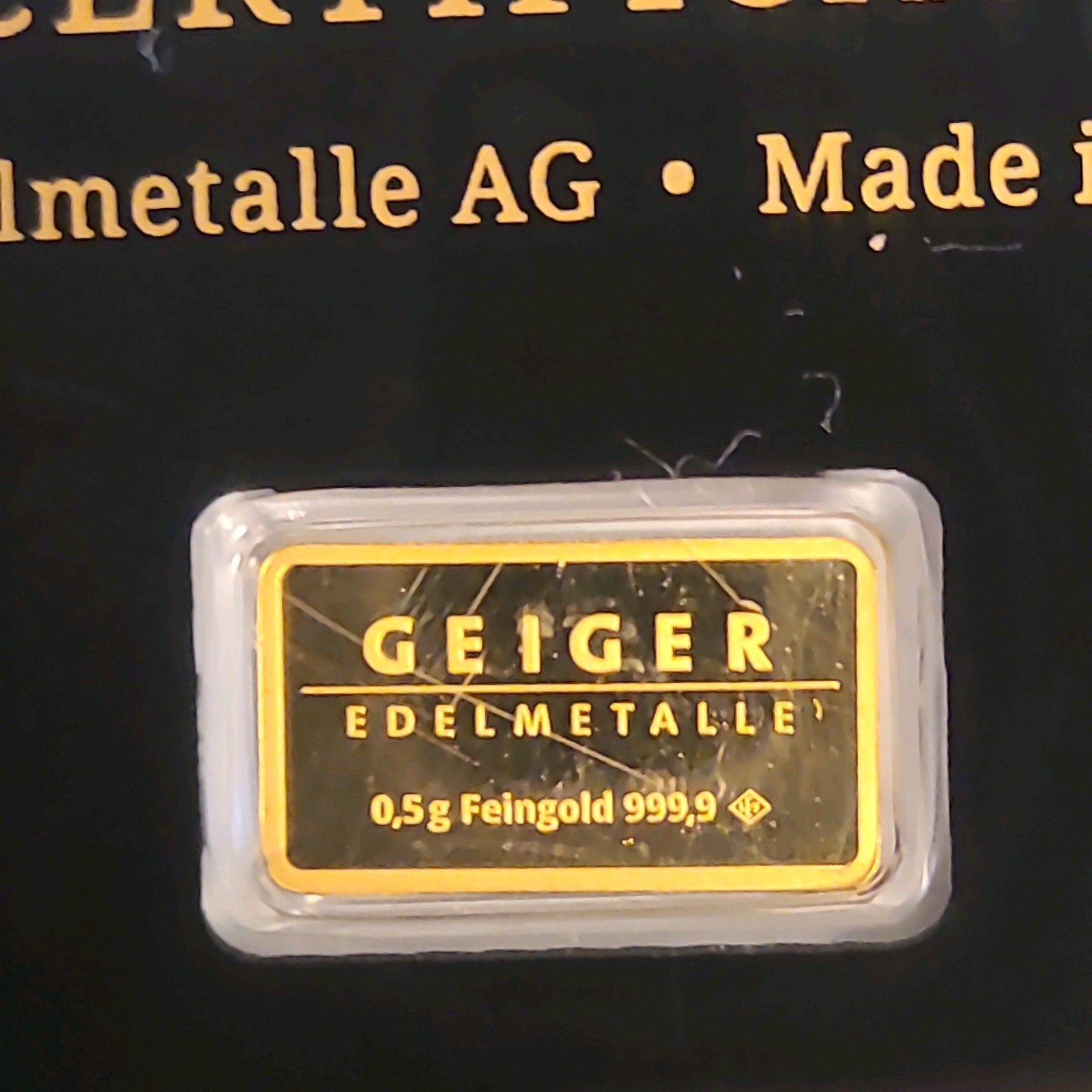 Geiger Schloss Guldengossa Vintage Edition Carded Gold Bar .5 Gram .999 Fine