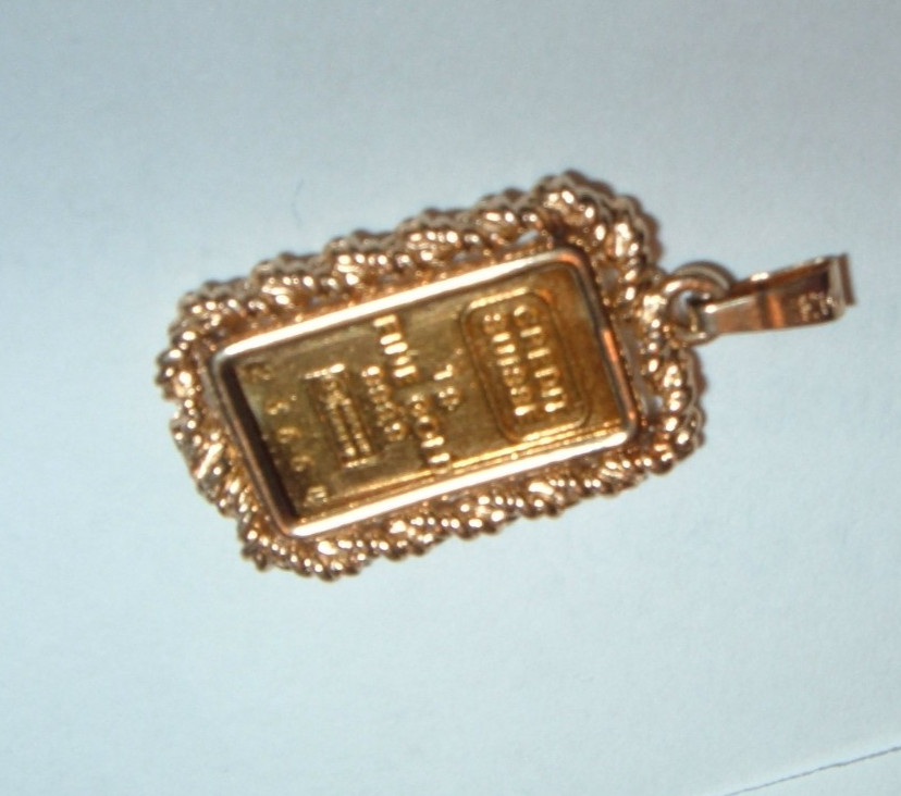24K GOLD Credit Suisse 999.9 FINE INGOT BAR 14K ROPE BEZEL PENDANT CHAIN 2.51g