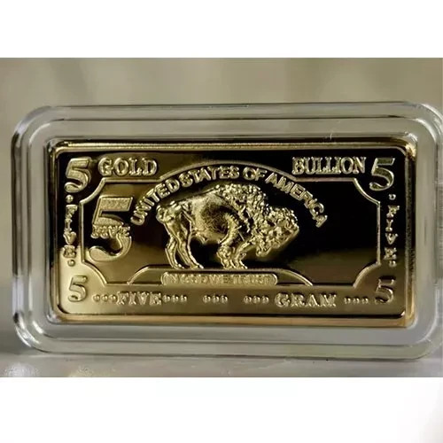 5 GRAM INGOT 100 MILLS AMERICAN BUFFALO GOLD PLATED FINE GOLD 999/1000