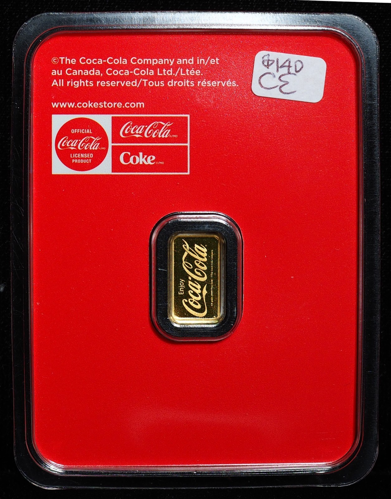 Coca-Cola 0.5 Gram .999 Gold Bar Coke Bottle Design In Assay Card Official