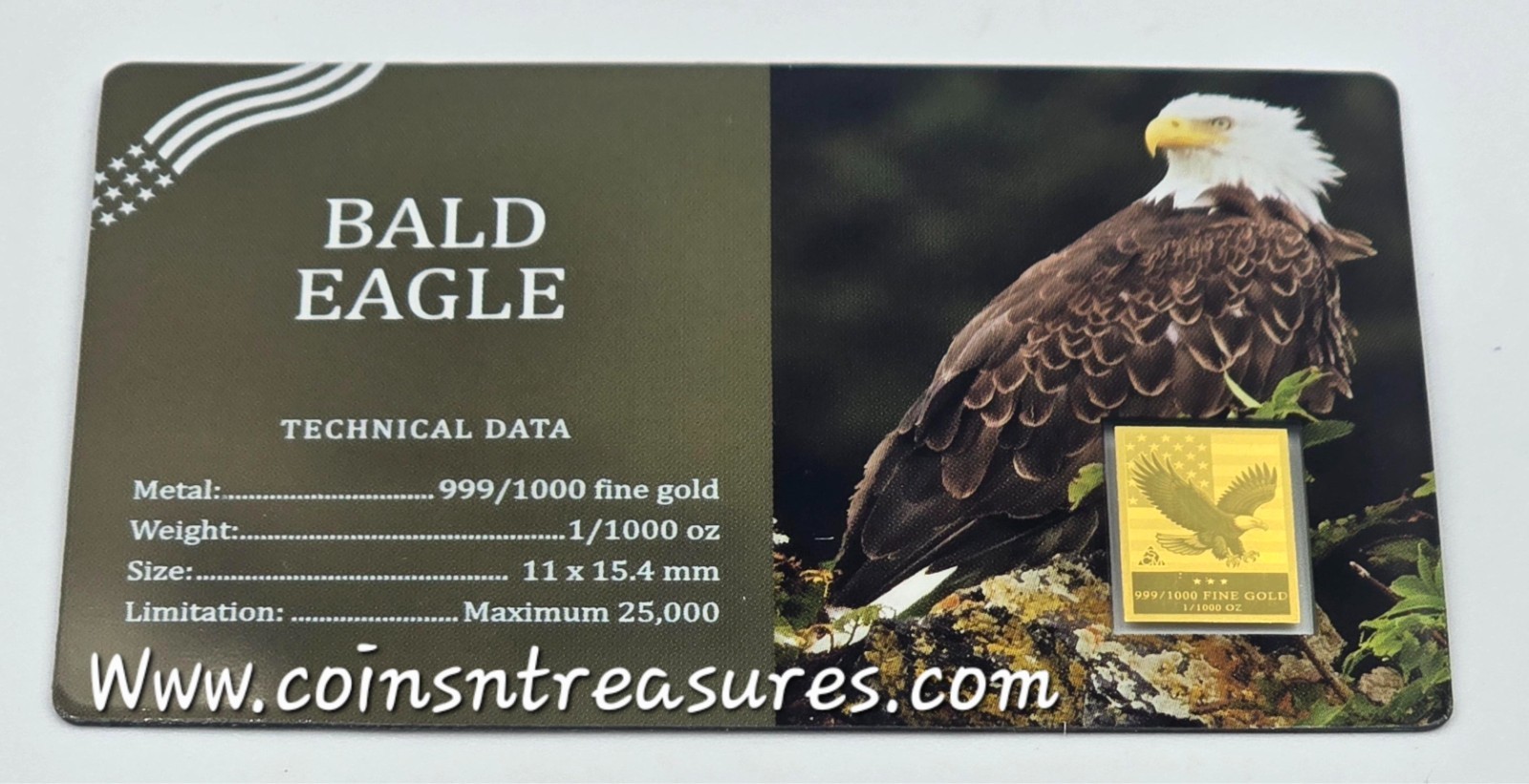 Bald American Eagle 1/1000 Oz Gold 999 Coin in Card