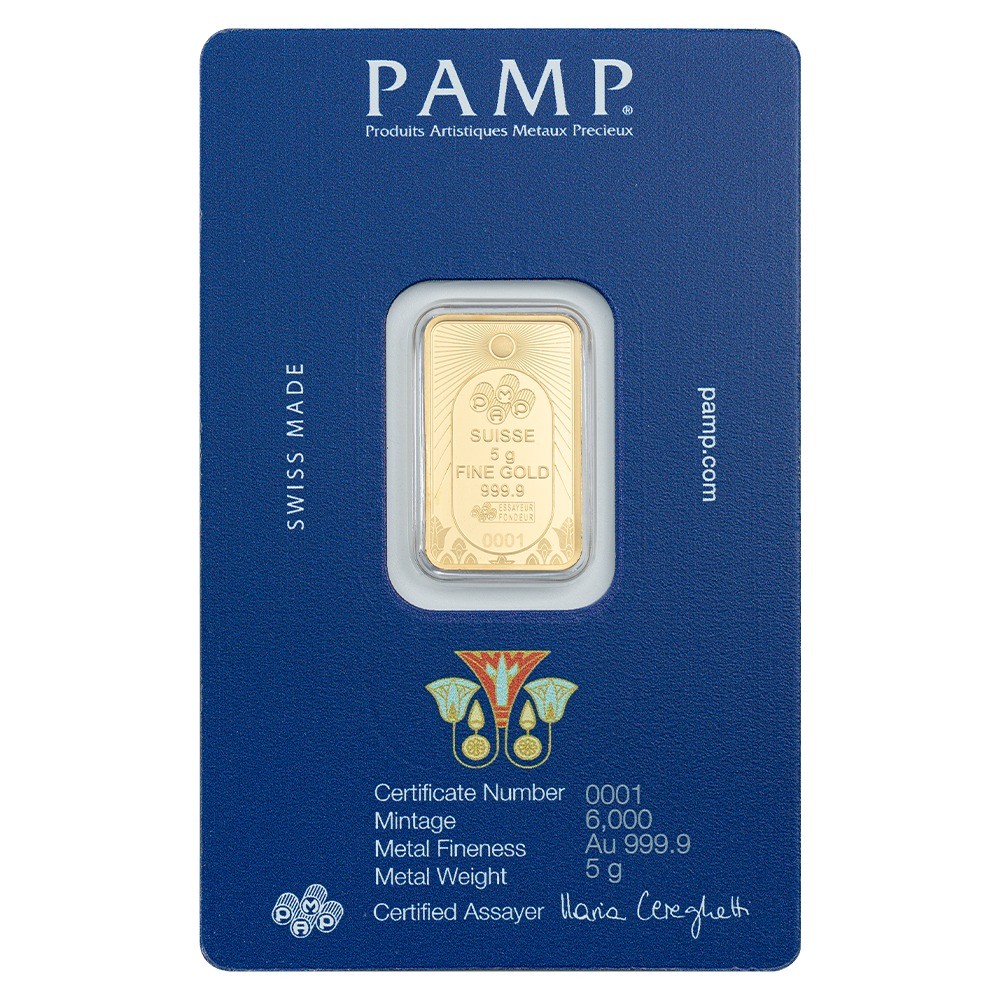 Pamp Suisse Egyptian Scarab 5 Gram Gold Bar in Assay