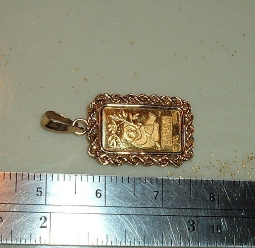 1 GRAM 999.9 FINE GOLD CREDIT SUISSE BAR 14 KT ROPE BEZEL 3MM BAIL PENDANT 1.8g