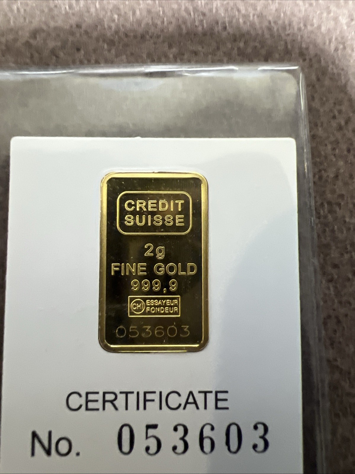 24k Yellow Gold Valcambi 2 gram Credit Suisse Statue of Liberty 11.50 x 19.00