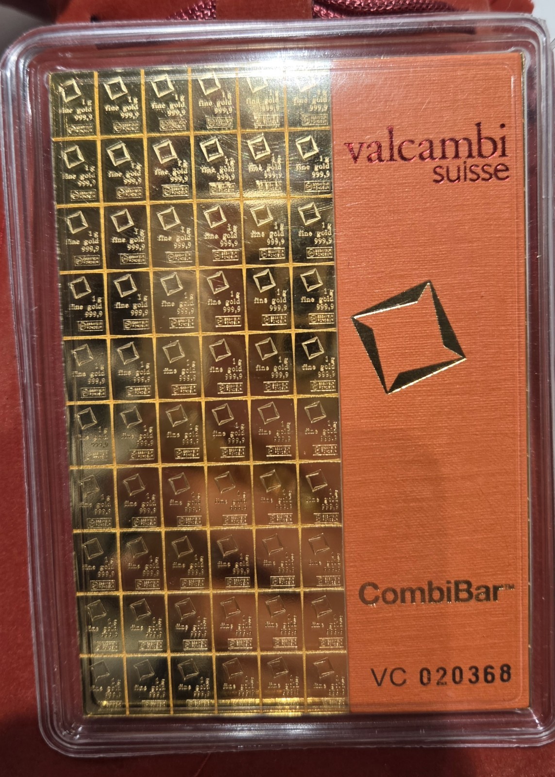 100 X 1 gram Gold CombiBar™ Valcambi Suisse .9999 Fine Gold ( In Assay Card )