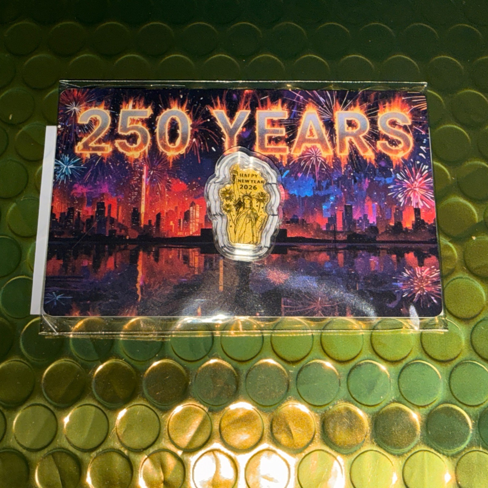 1/1000th Oz .9999 Gold USA 250th Year Anniversary Happy New Year Gold Foil Bar!