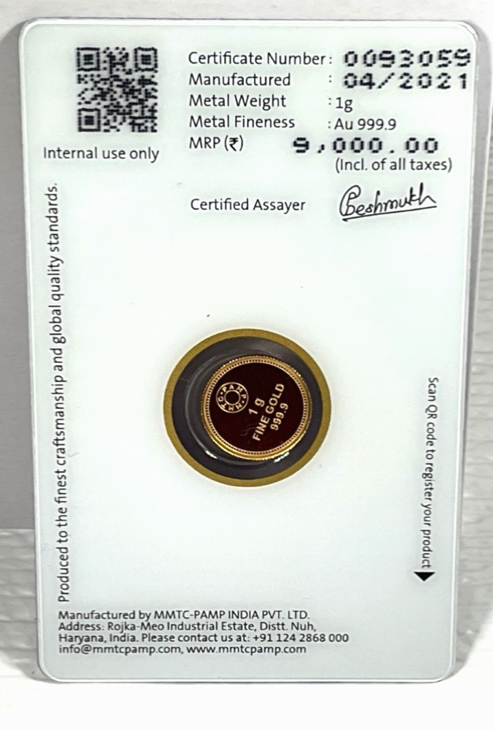 Pamp MMTC Lotus 1 Gram Gold Round – Large Card Assay