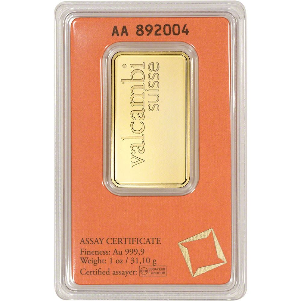 1 oz. Gold Bar – Valcambi Suisse – 999.9 Fine in Assay