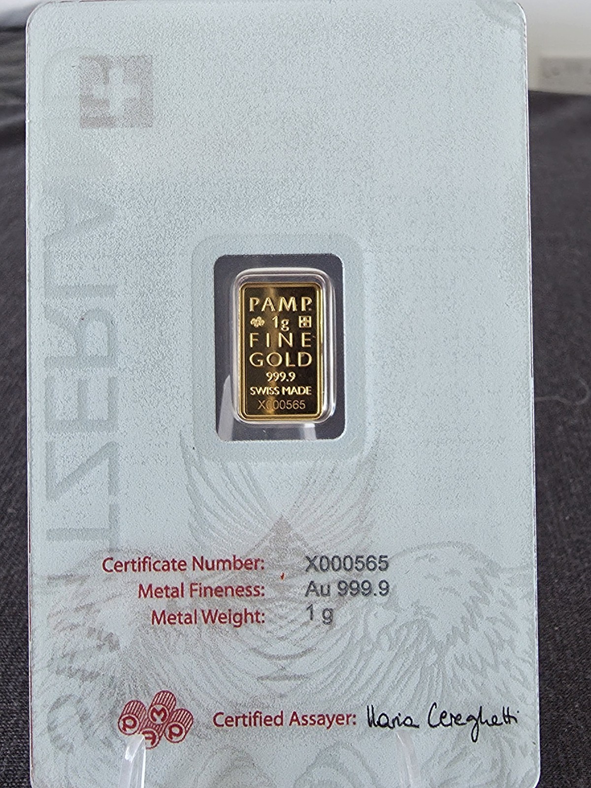 PAMP Suisse Bald Eagle 1g Gold Bar .999 Red Series Switzerland Goldbarren