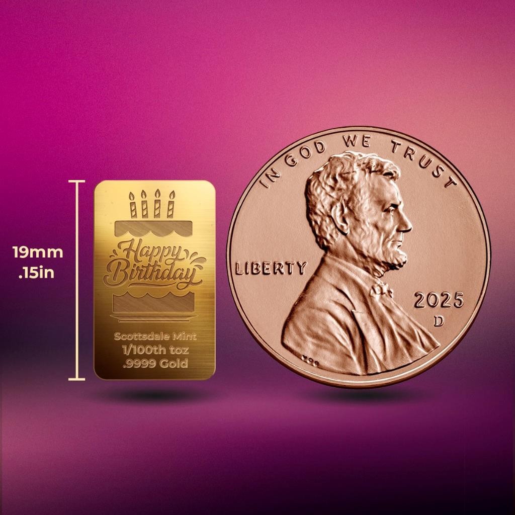 Happy Birthday Cake 1/100 oz Gold Bar .9999 Gold (in Certi-Lock®) #A766