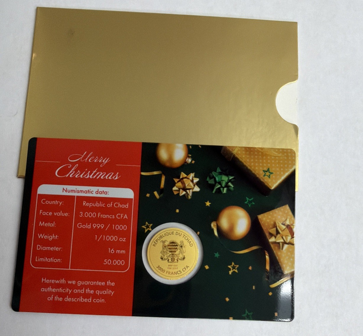 Coca-Cola Santa Christmas 1/1000 Oz .999 FINE Gold Coin Chad 3000 CFA Franc