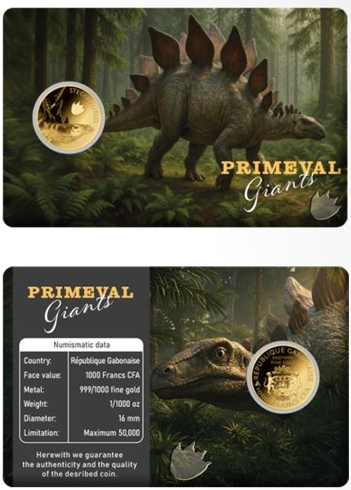 Stegosaurus Dinosaur Primeval Giants 1/1000 Oz Gold 999 Coin card