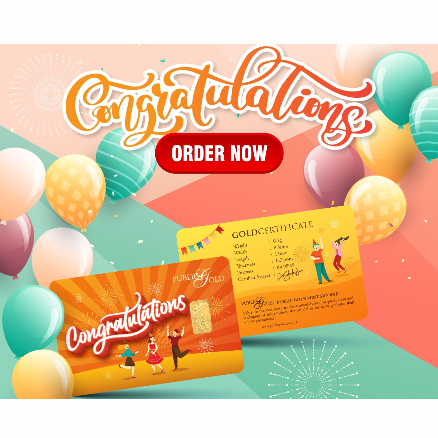 Congratulations Limited Edition Gold Bar 0.5gram 999.9 FreeShip