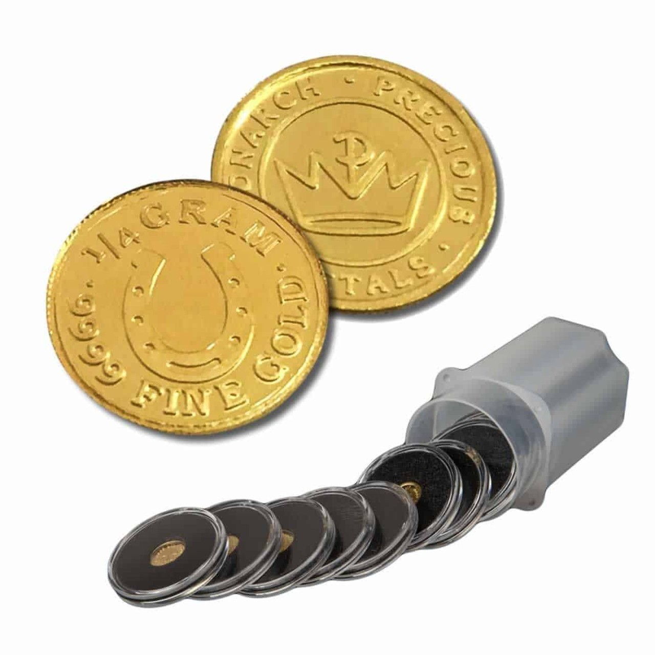 Roll of (10) 1/4 Gram .9999 Fine Gold Rounds – Lucky Horseshoe (in Capsules)