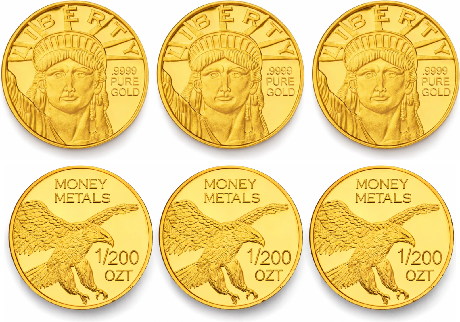 Set of 3 🇺🇸 Lady Liberty & Mercury Gold Rounds | 1/200 oz .9999 Fine ✨