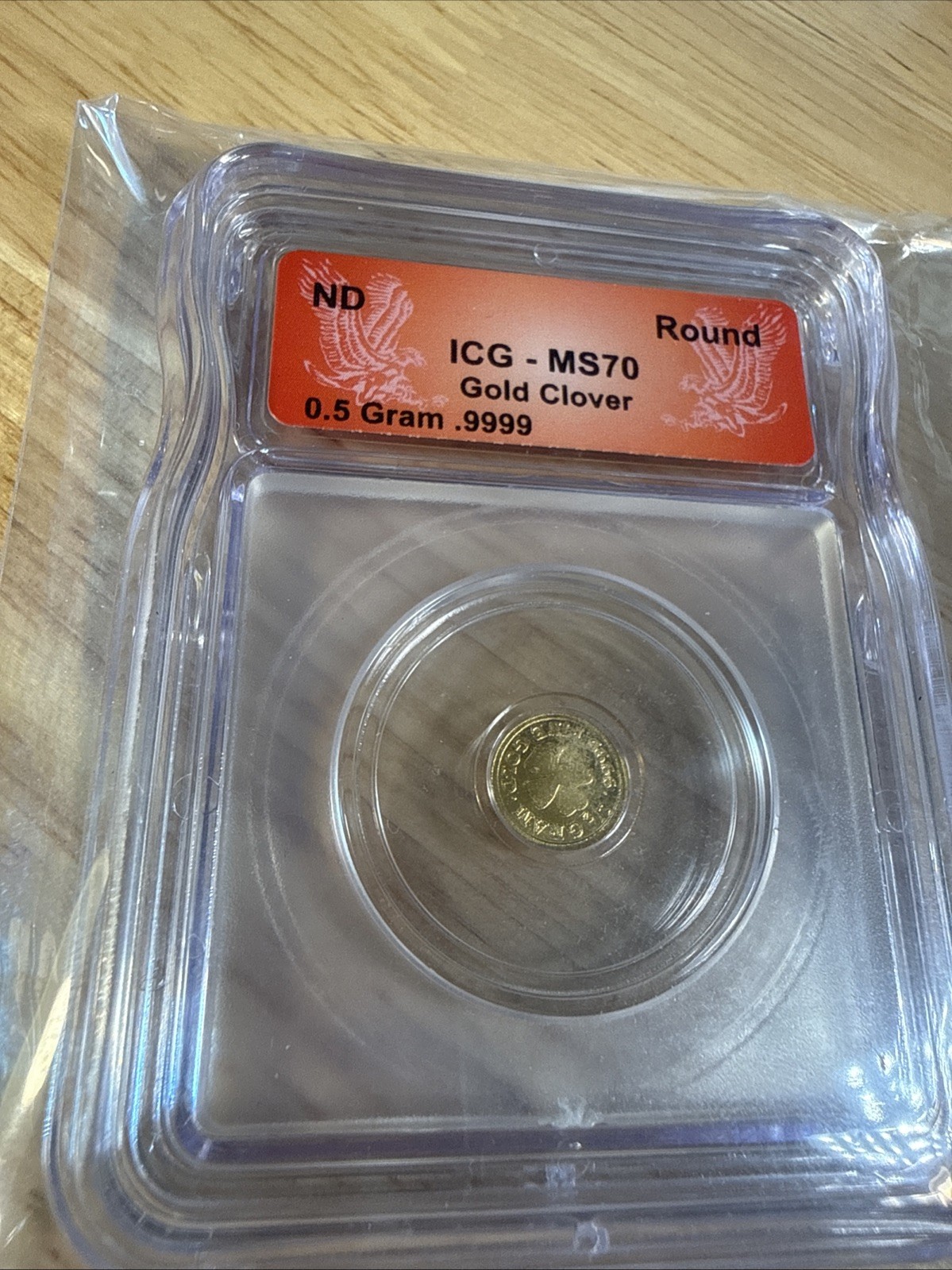 .5 (1/2) gram 0.9999 Fine Gold ICG MS70 Round Monarch Precious Metals Clover 🍀