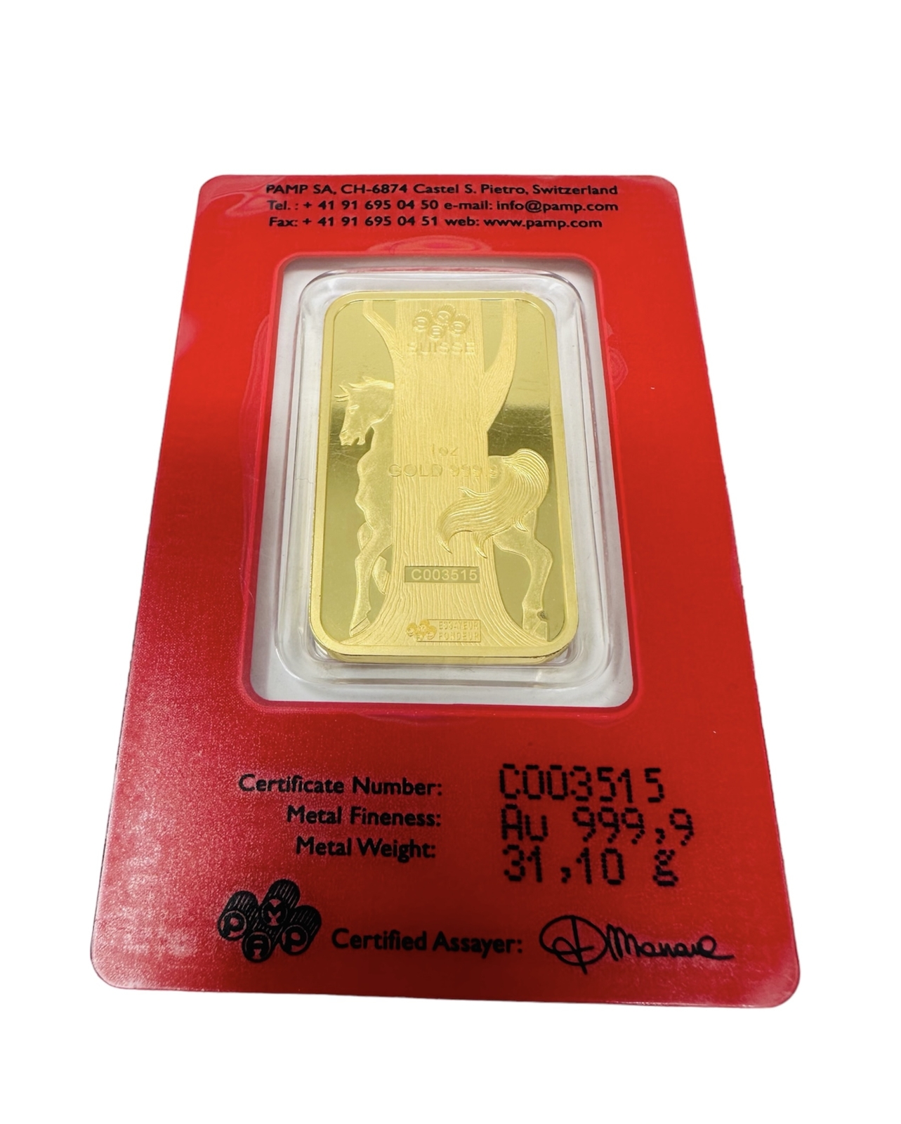 1oz Gold Bar Pamp Swiss Lunar Calendar Series Horse *Rare*
