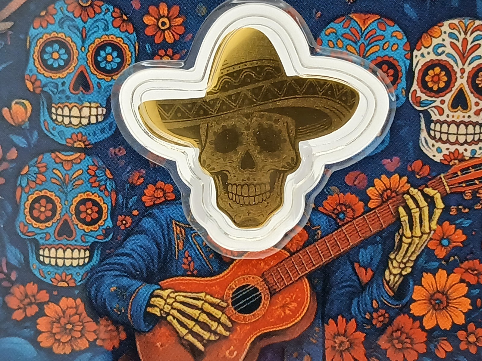 2026 Dia De Los Muertos Guitar Head Shaped 1/1000 oz .999 Fine Gold Card