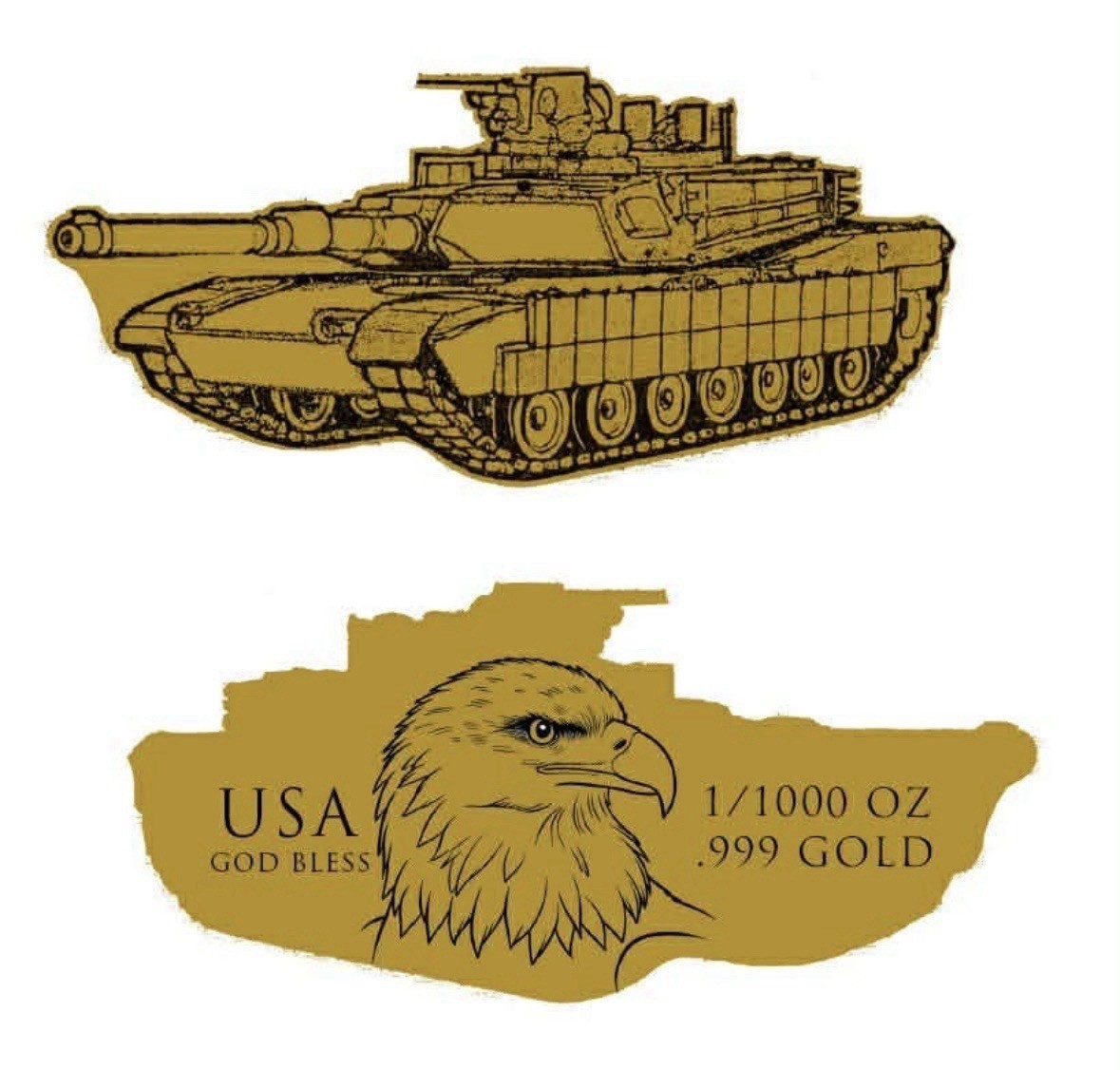 U.S. Army Tank Shaped 1/1000 oz Gold Coin in Card (9,999 Mintage)