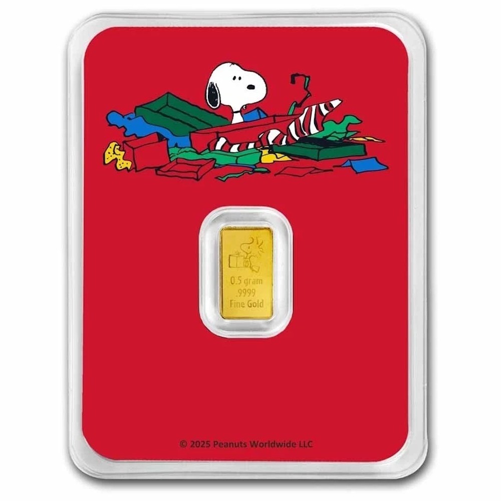 1/2 gram Gold Bar – Peanuts® Christmas w/Charlie Brown & Snoopy