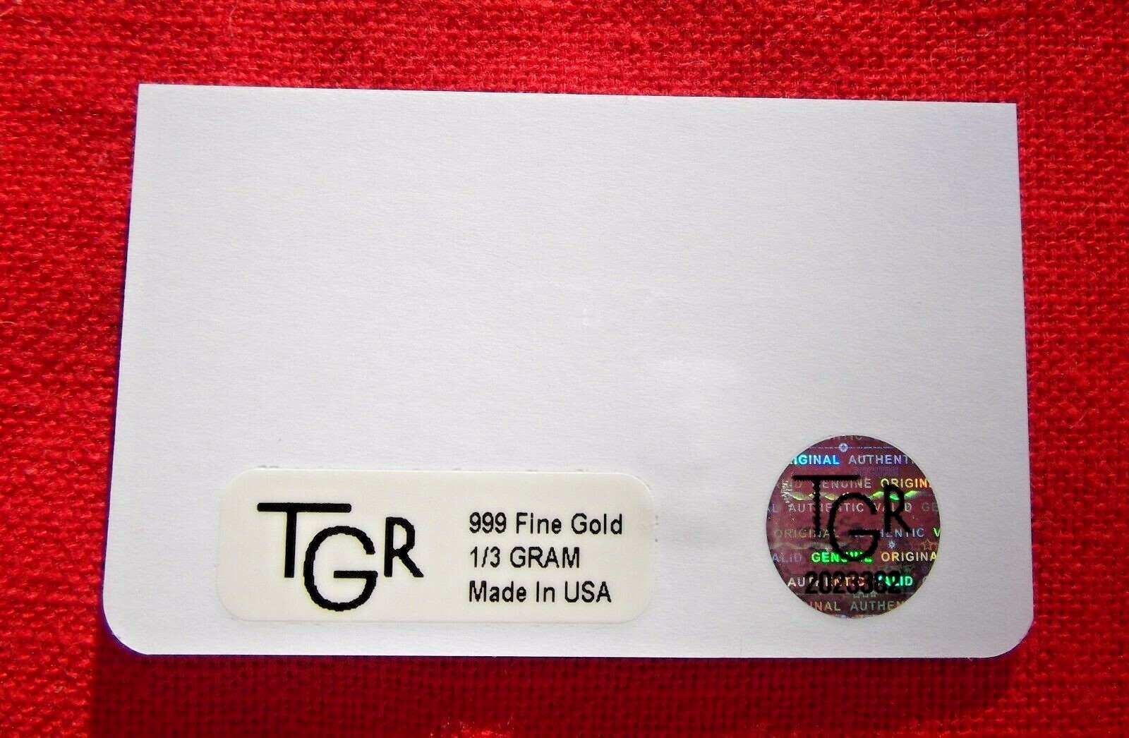 1 /3 gram Gold Bar – TGR TEXAS – 999.9 Fine in HOLIDAY Assay*