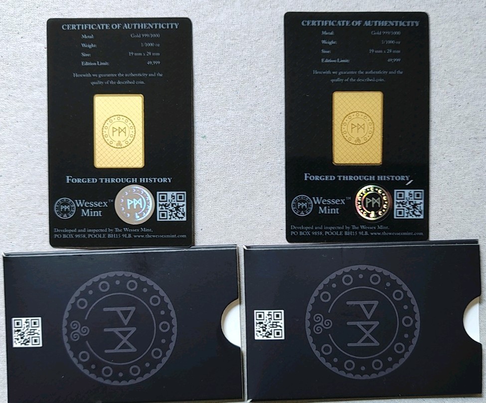 X2 Wessex Mint White Greyhound Of Richmond 1/1000oz Gold Bar