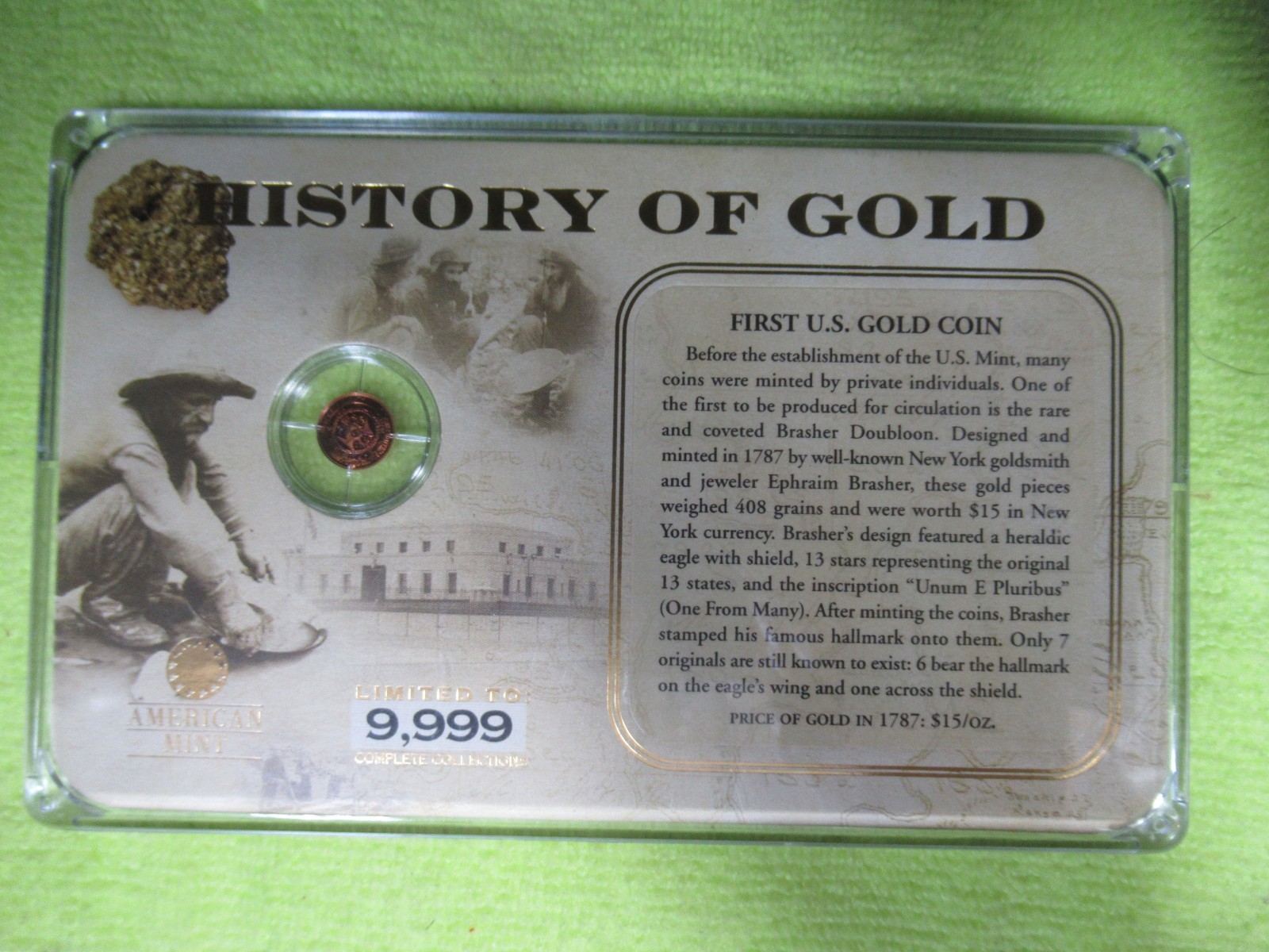 AMERICAN MINT HISTORY OF GOLD FIRST U.S. GOLD COIN- .5 GRAM 14K PROOF COIN