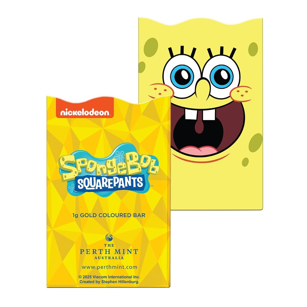 1 Gram Colorized Perth Mint SpongeBob SquarePants Gold Bar (New w/ Assay)
