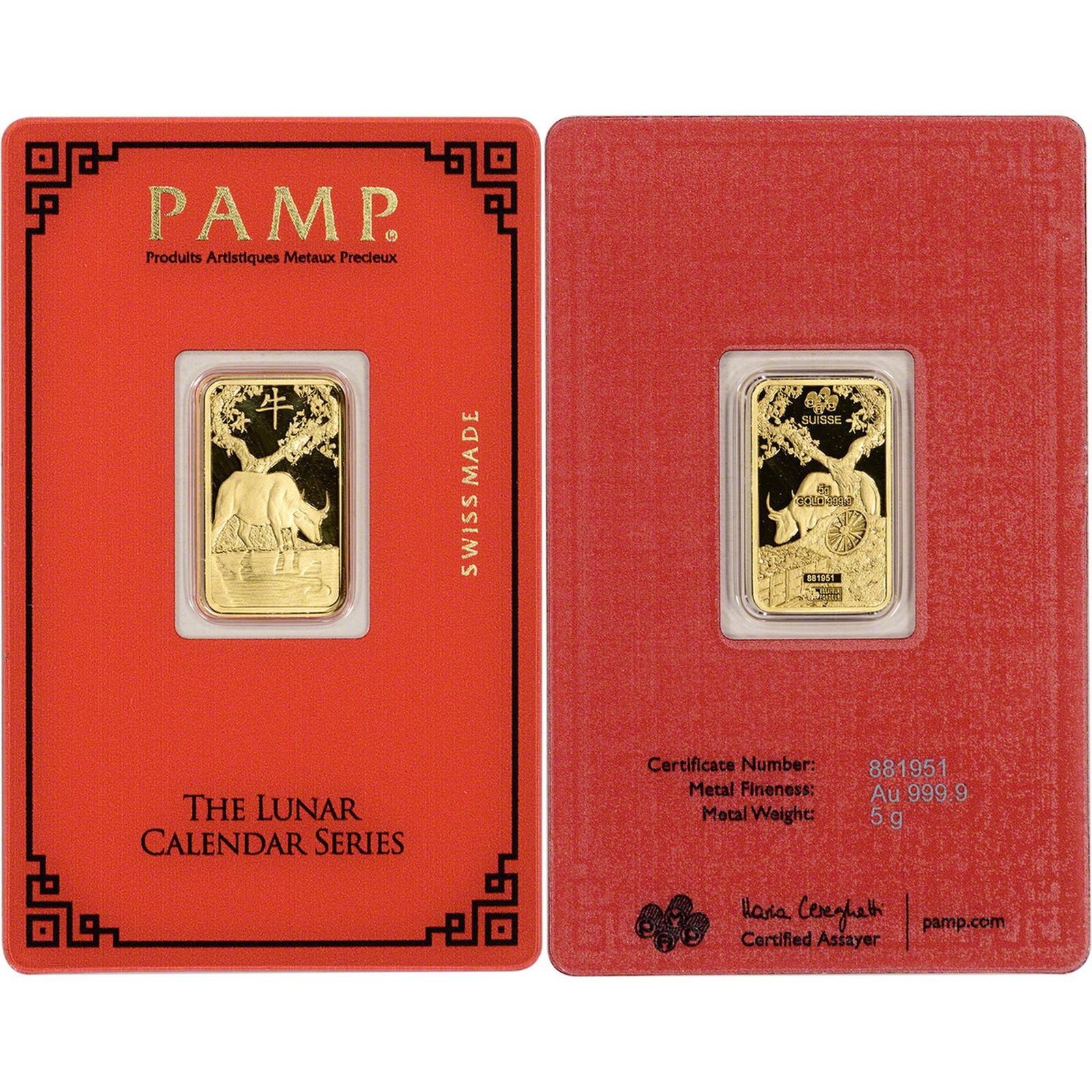 2021 PAMP Suisse 5g Year of the Ox – The Lunar Calendar Series. New in Assay