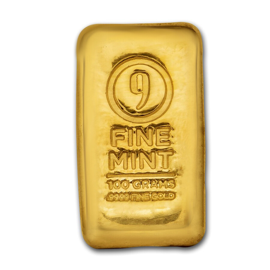 100 gram Cast-Poured Gold Bar – 9Fine Mint