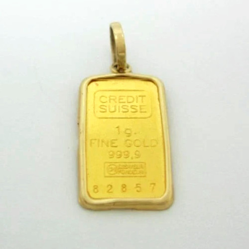 24K GOLD Credit Suisse 999.9 FINE INGOT 1G BAR 14K PENDANT BEZEL FOR CHAIN 1.2g