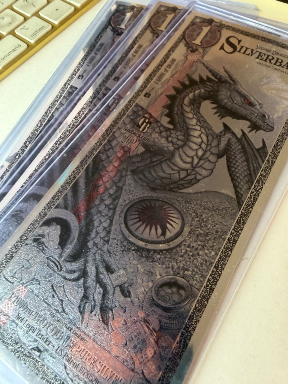 3 X Silverback Dragons, .999 PURE Silver 1/1000 Troy oz., Red Notes 2023