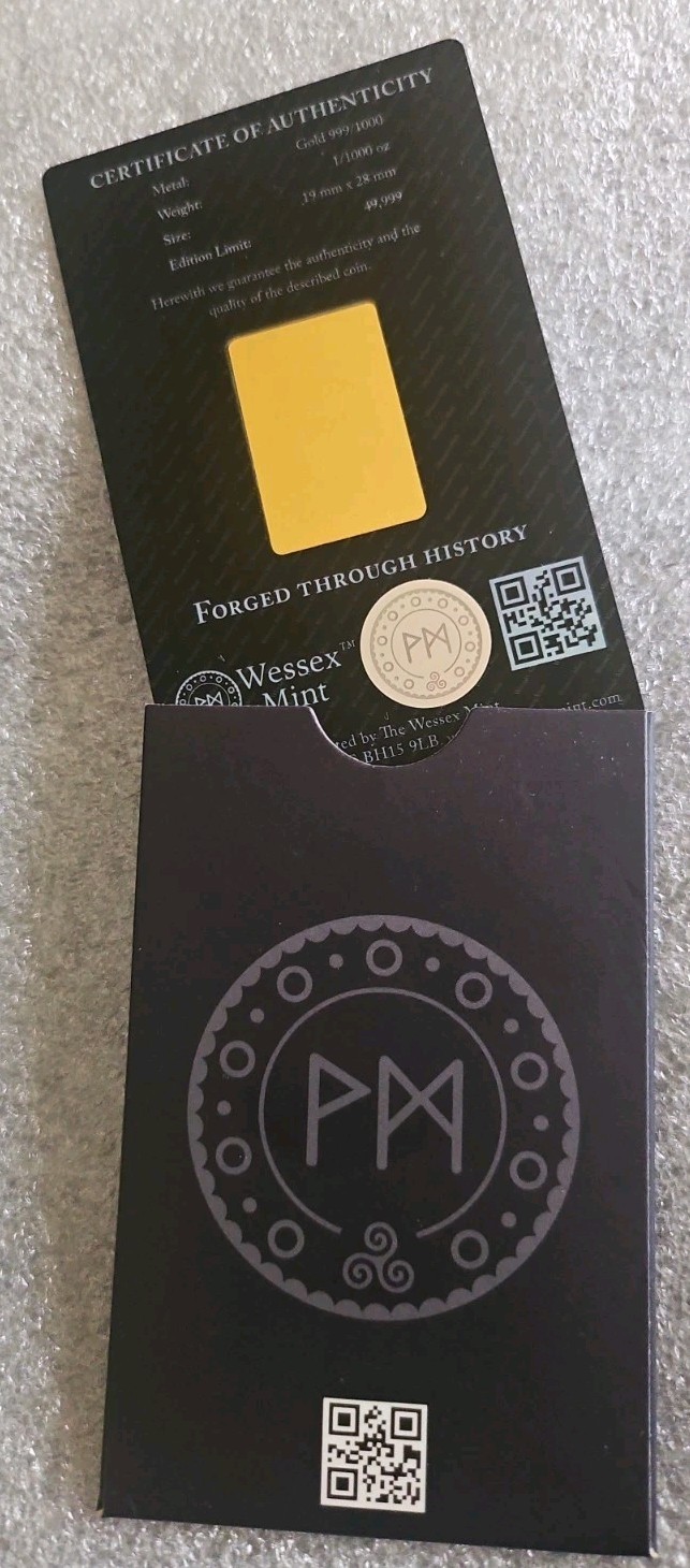 Wessex Mint 1/1000oz Fine Gold Bullion Bar Springbok With COA Limited Ed