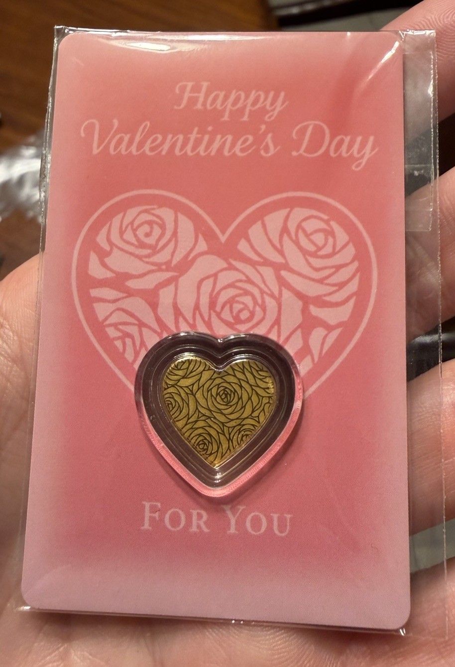 Happy Valentine’s Day 1/1000 oz Heart Shaped Gold in Card (10,000 Mintage)