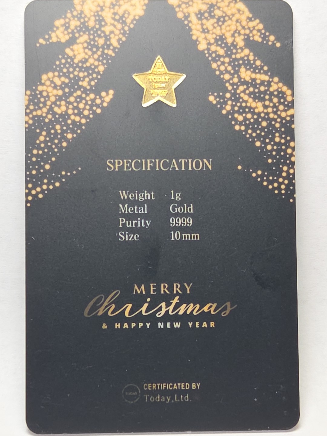 1 Gram Gold .9999 Christmas Tree Star. RTC163