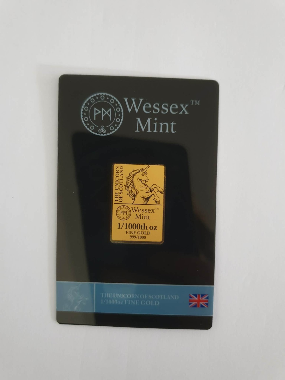 1/1000 oz Unicorn Of Scotland 24KPure Gold-Wessex Mint Gold Bar LBMA Certificate