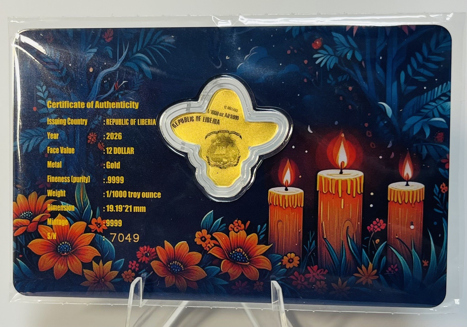 ⭐️2026 Liberia Dia De Los Muertos Shaped 1/1000 oz 999 Fine Gold Coin ~ in Card