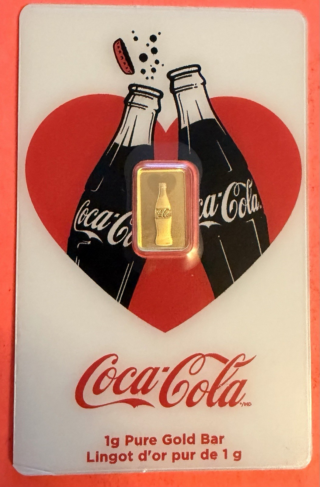 1g Gold Bar PAMP Suisse Coca-Cola Card .9999 Fine Gold Sealed Assay