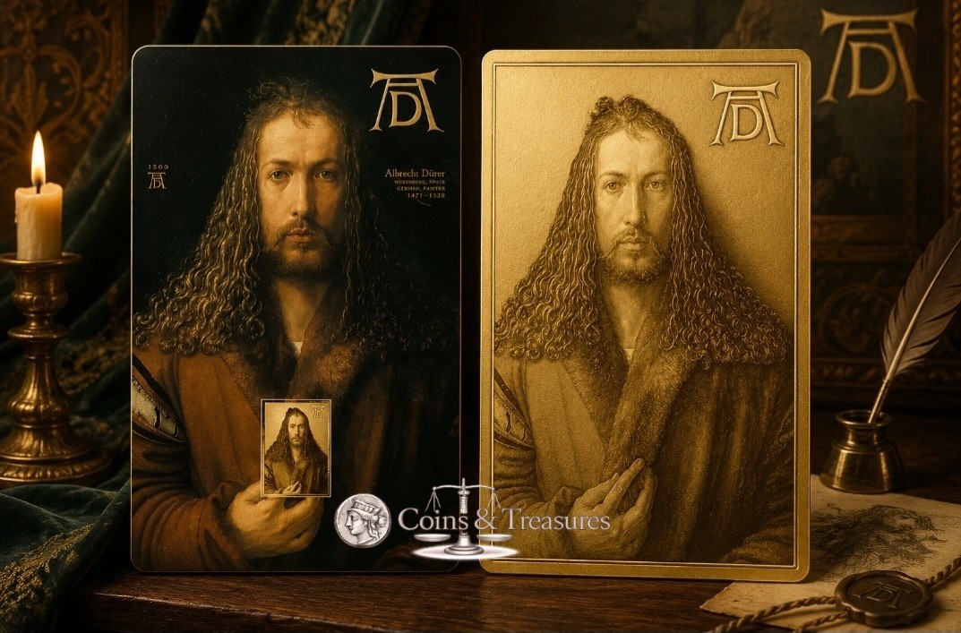 Self-Portrait Albrecht Durer 1/1000 Oz 24k Gold 999 Coin card 3000 Francs 24k
