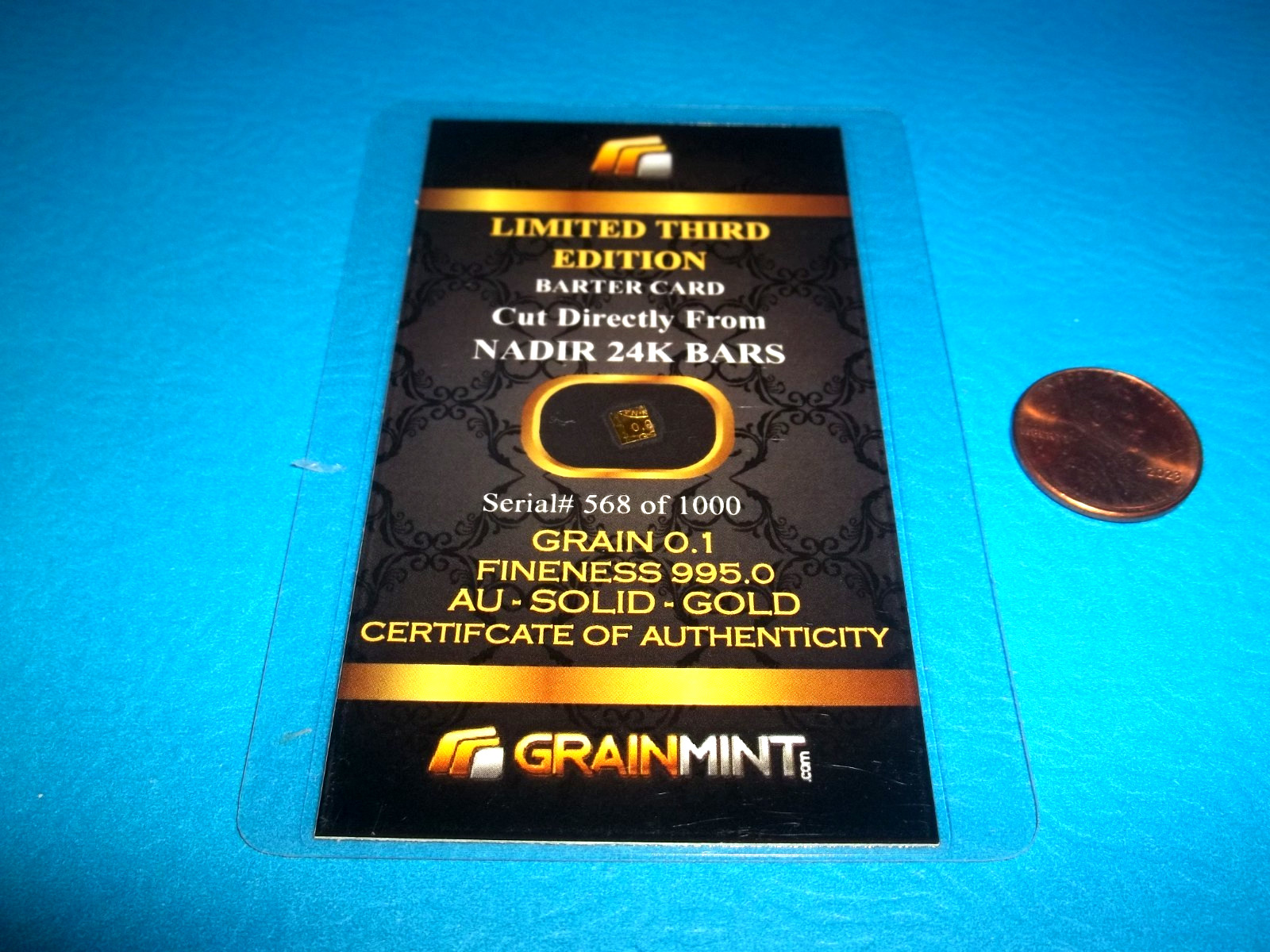 24K GOLD BULLION GRAINMINT CERT CARD