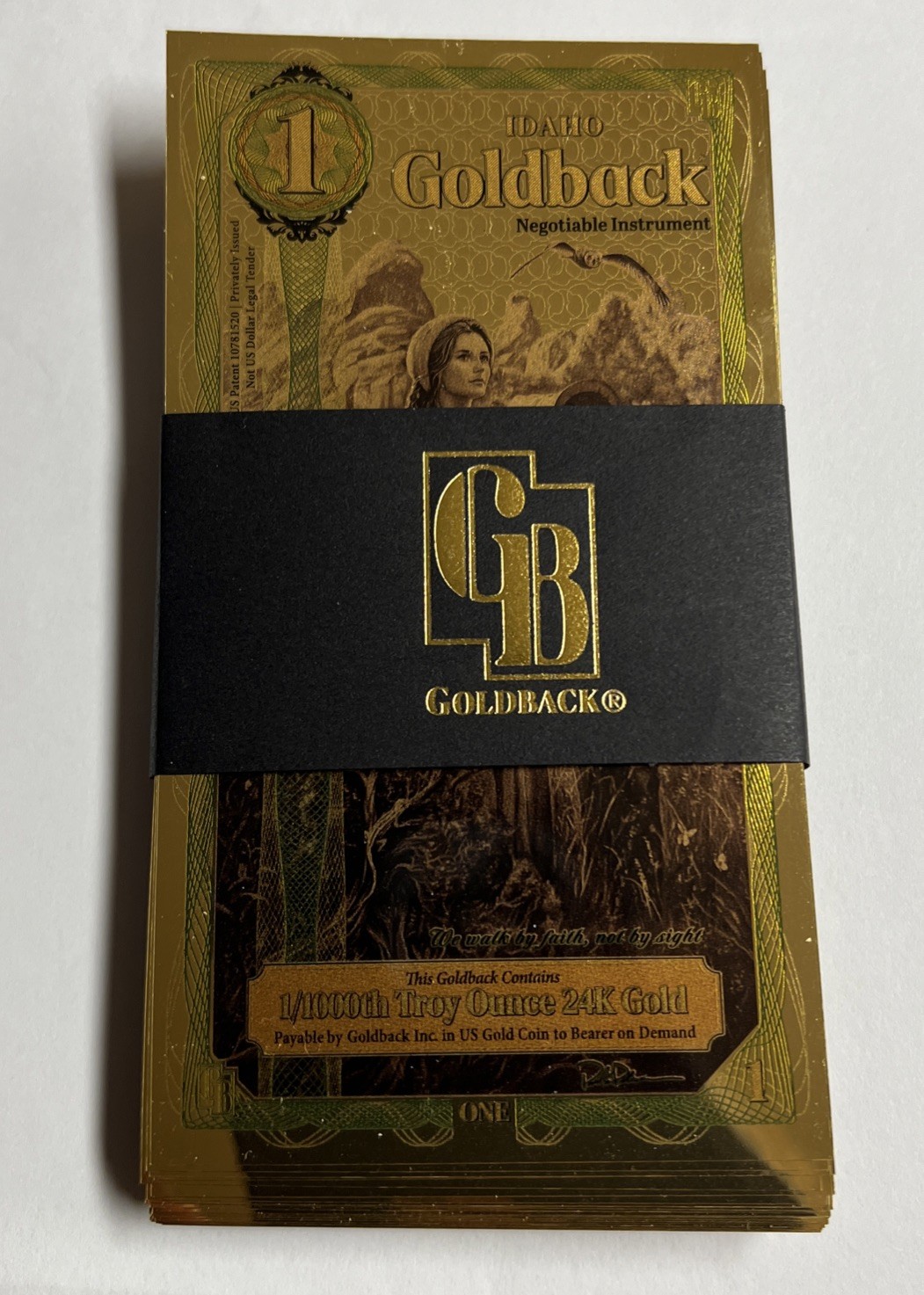 1 Idaho Goldback Gold Note (100 Pack, New). 24K Gold